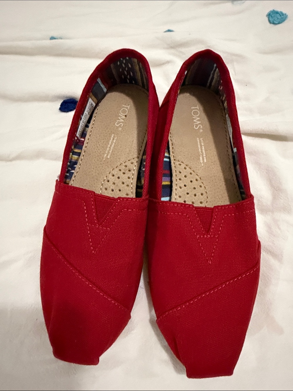 TOMS Women's Red Canvas Slip-On Moccasins